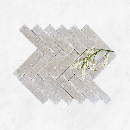 Dijon Limestone Herringbone Cobbles 50mm x 200mm x 40mm - The Landscape Factory