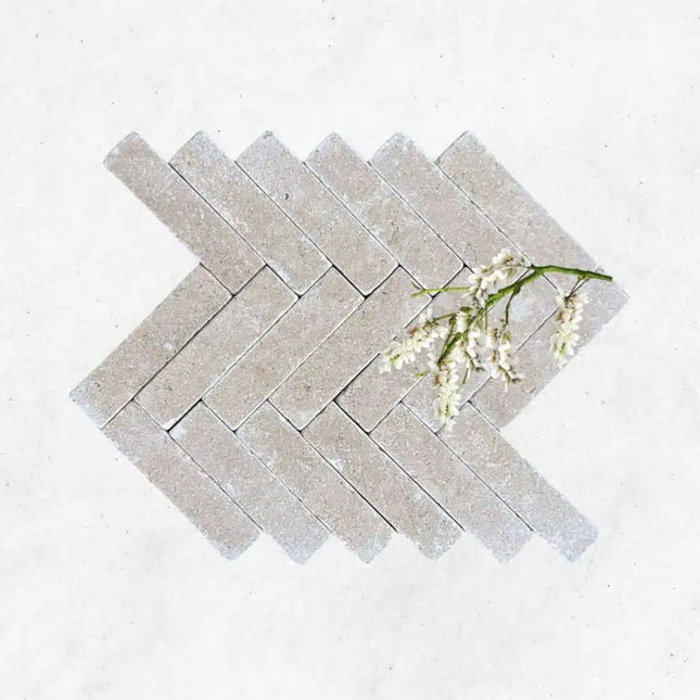 Dijon Limestone Herringbone Cobbles 50mm x 200mm x 40mm - The Landscape Factory